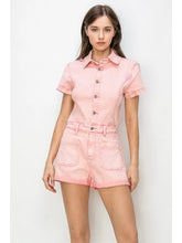 Load image into Gallery viewer, Emilie Pink Denim stretch Romper
