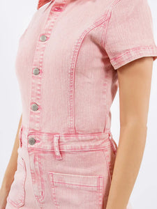 Pink Denim stretch Romper