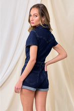 Load image into Gallery viewer, Emilie Dark Denim stretch Romper
