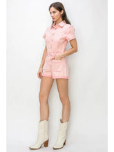 Load image into Gallery viewer, Emilie Pink Denim stretch Romper
