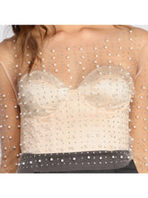 Load image into Gallery viewer, Nude Pearl &amp; Rhinestone mesh top
