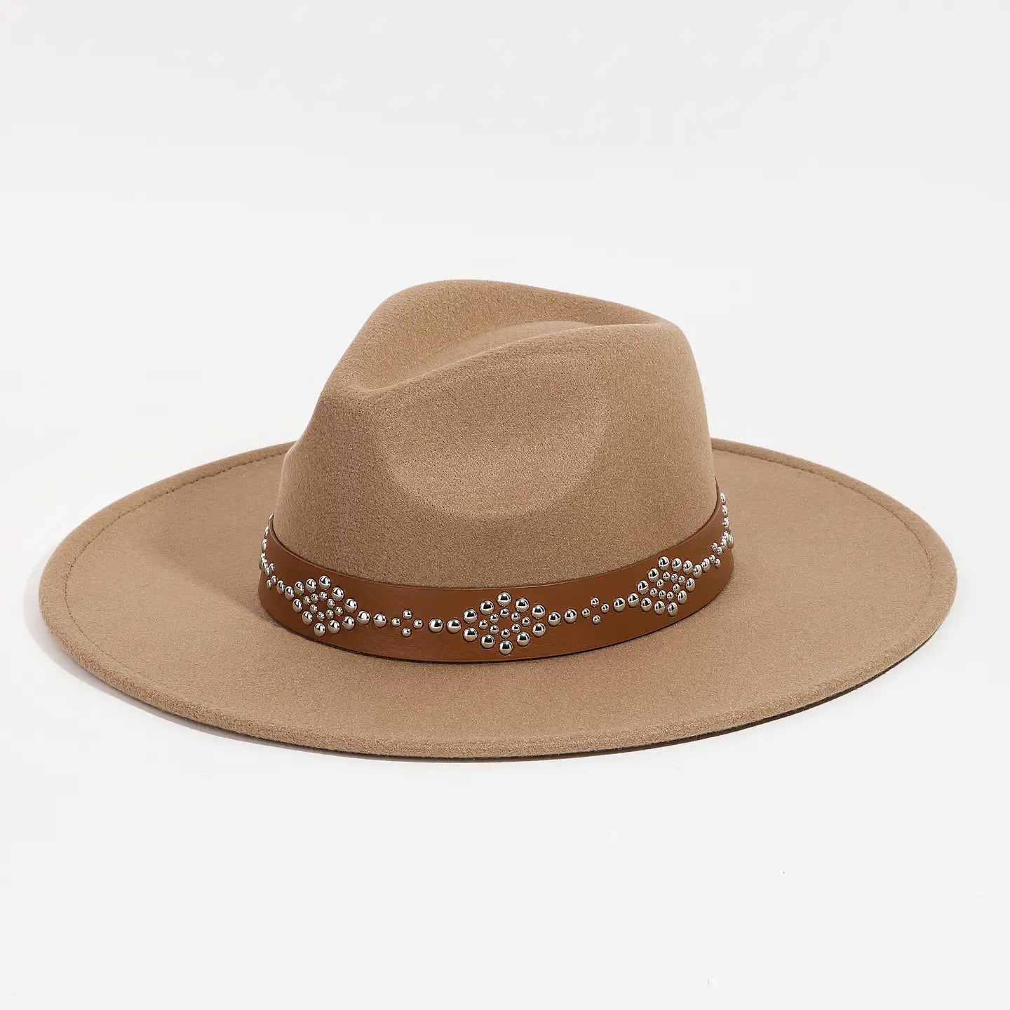 Tan Metallic studded band fendora hat – Kaye display picture 3