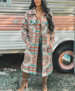 Turquoise/Rust Aztec Coat