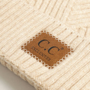 Heather Cuff Beanie with Pom-Pom (beige)