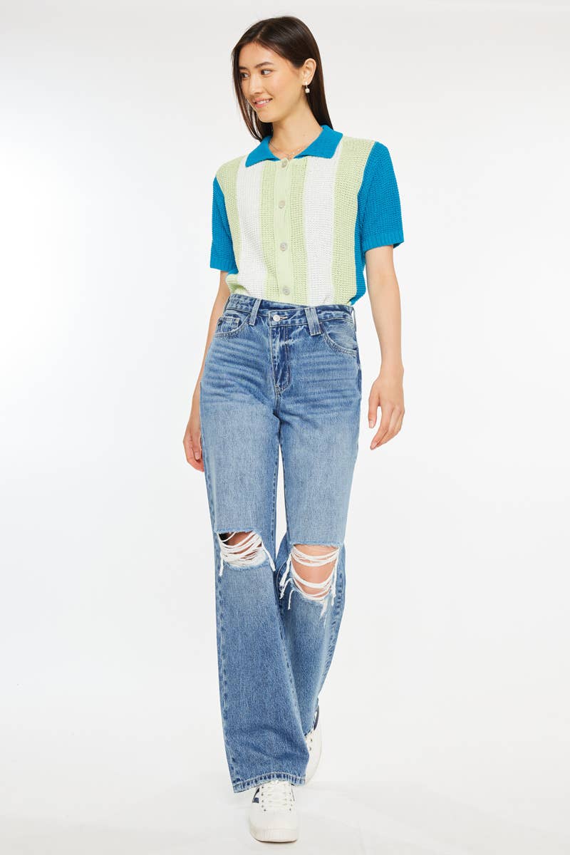 Tessa 90’s high rise criss cross straight jeans