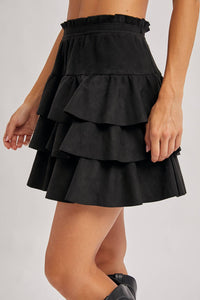 Kendall faux suede ruffle skirt (black)