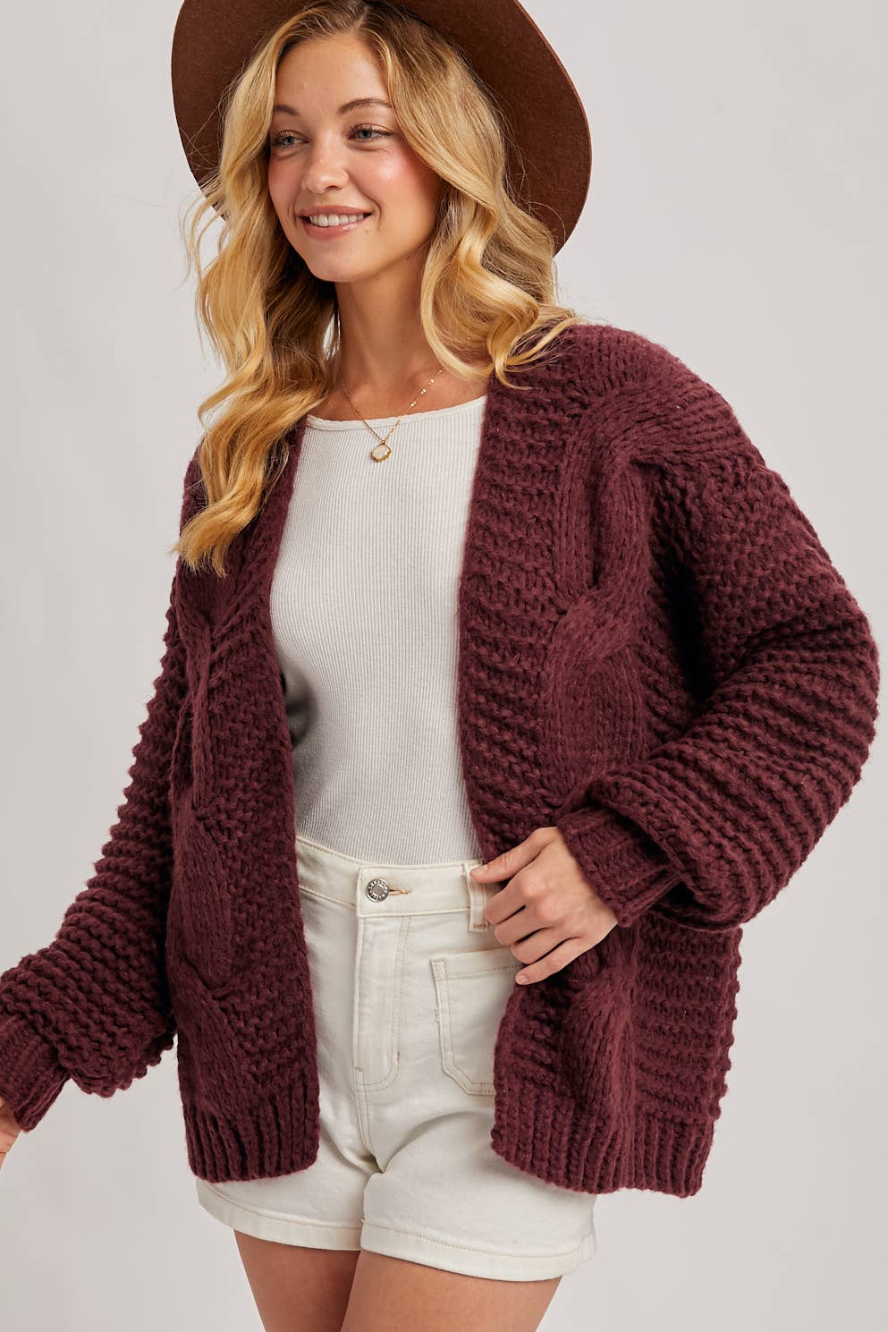 Maisie cable knit cardigan (maroon)