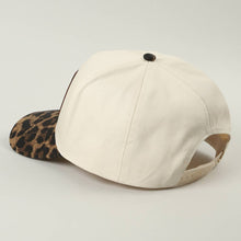 Load image into Gallery viewer, Howdy Darlin Embroidered Patch Leopard Brim Trucker Hat (cream)
