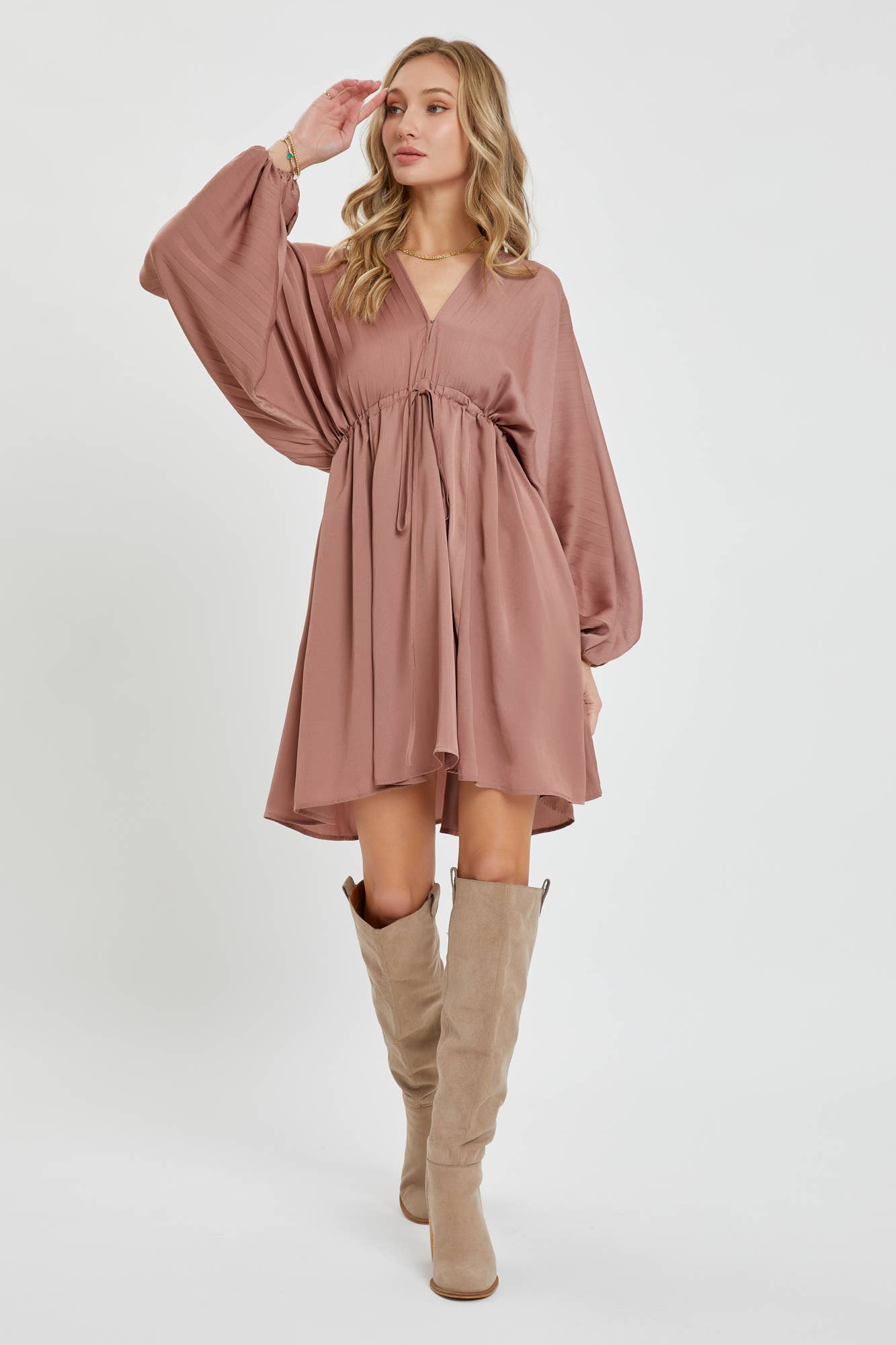 knee length dresses for ladies Dusty rose silk mini dress – Kaye's CC Boutique