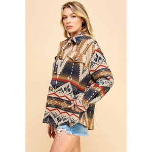 Beige Multi-color Aztec Shacket