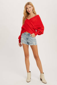 Maribel cross knit sweater (Ruby)