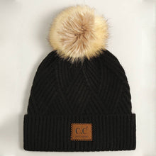 Load image into Gallery viewer, Heather Cuff Beanie with Pom-Pom (black)

