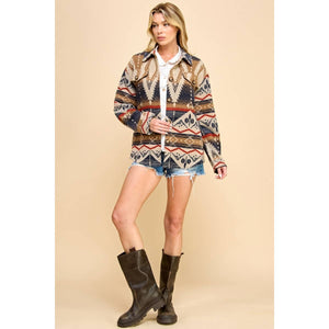 Beige Multi-color Aztec Shacket