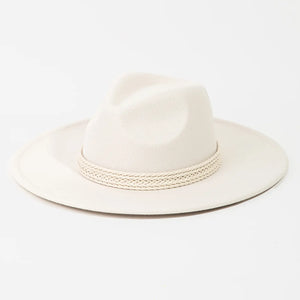white braided Band Fedora Hat