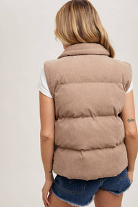 Taupe corduroy puffer vest