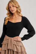 Load image into Gallery viewer, Chloe ribbed knit sweater top (black)

