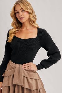 Chloe ribbed knit sweater top (black)