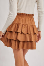 Load image into Gallery viewer, Kendall faux suede ruffle skirt (camel)
