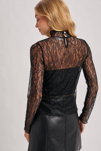 Olivia mock neck lace top (black)