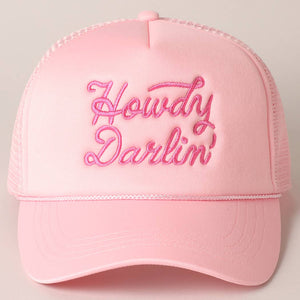 Howdy Darlin' Pink Embroidered Mesh Back Trucker Cap