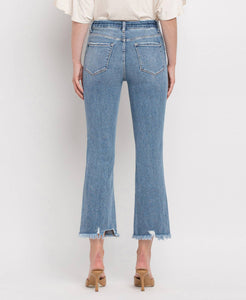 Bella high rise frayed hem crop flare jeans