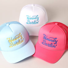 Load image into Gallery viewer, Howdy Darlin' Pink Embroidered Mesh Back Trucker Cap
