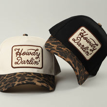 Load image into Gallery viewer, Howdy Darlin Embroidered Patch Leopard Brim Trucker Hat (cream)

