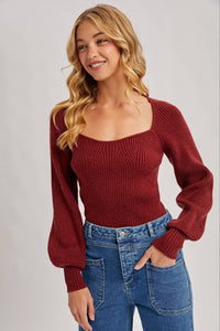 Chloe ribbed knit sweater top (wine)