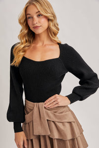 Chloe ribbed knit sweater top (black)