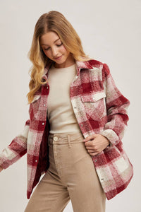 June button down plaid Shacket (wine)