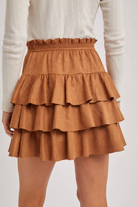 Kendall faux suede ruffle skirt (camel)
