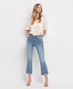 Bella high rise frayed hem crop flare jeans