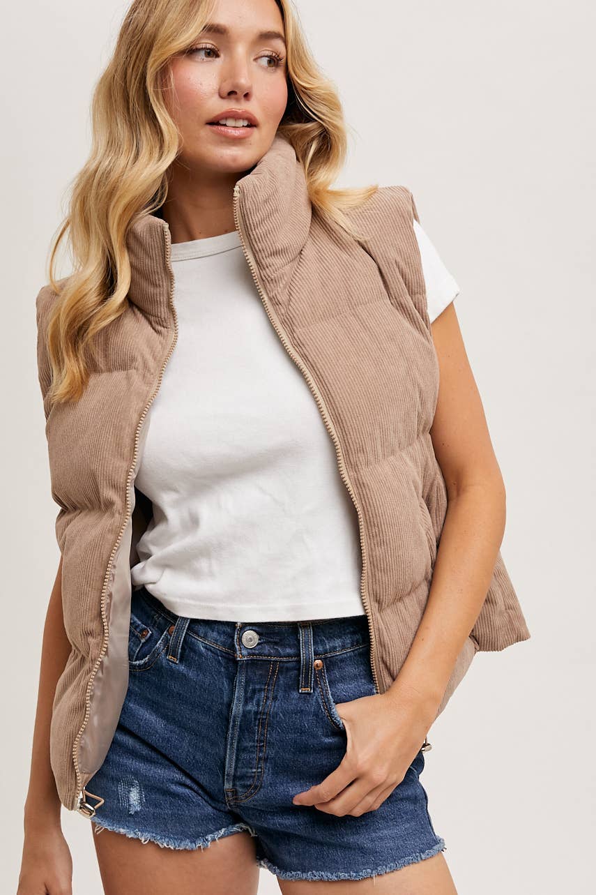 Taupe corduroy puffer vest