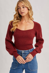 Chloe ribbed knit sweater top (wine)