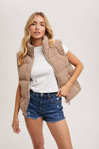 Taupe corduroy puffer vest