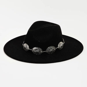 black oval concho fedora hat