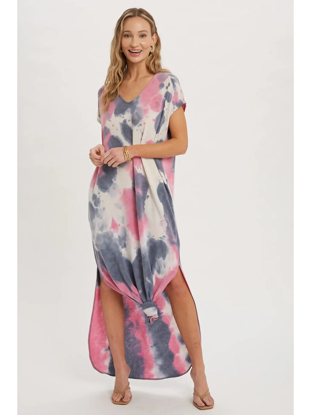 Blue & Pink Tie Dye Maxi Dress