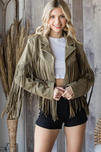 Load image into Gallery viewer, Olive Suede Fringe Jacket
