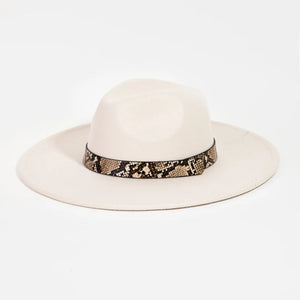 White Snakeskin Band Fedora Hat