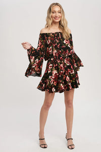 Floral Print Bell Sleeve Romper