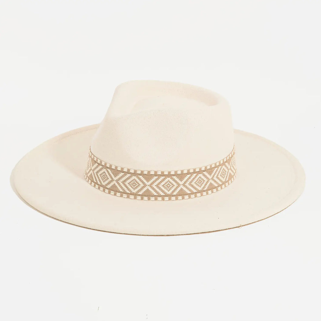 White Boho Band Fedora Hat