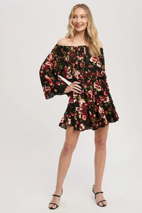 Floral Print Bell Sleeve Romper