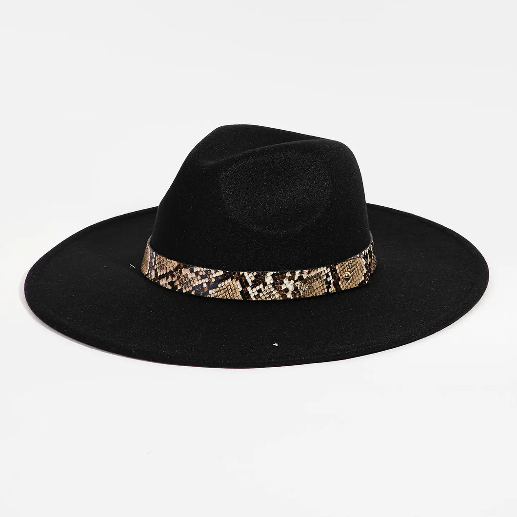 Black Snakeskin Band Fedora Hat