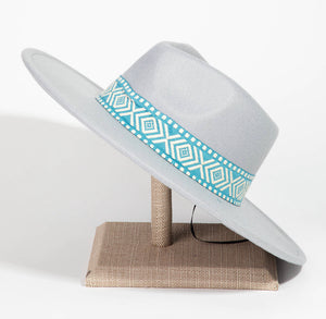 Light Blue Boho Stripe Fedora Hat