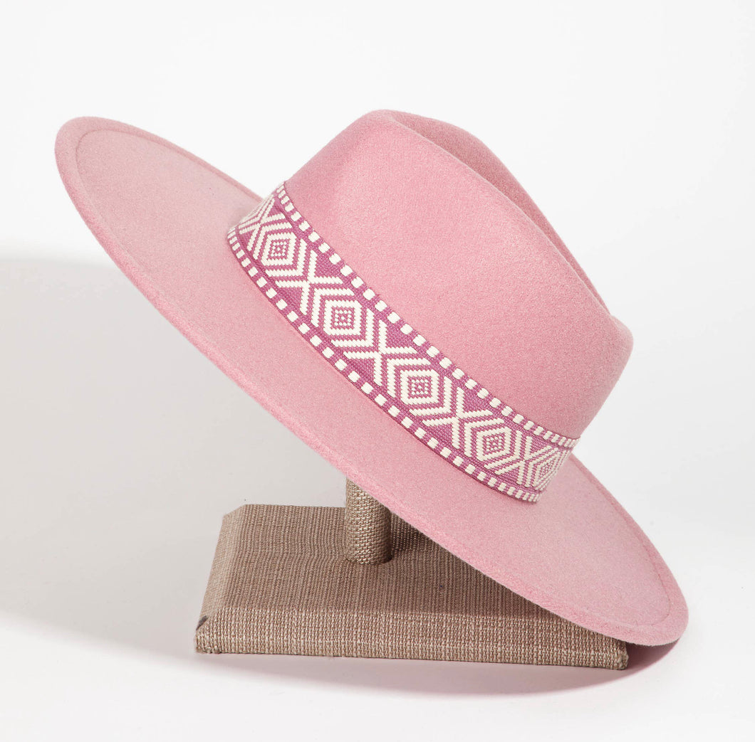 Pink Boho Stripe Fedora Hat