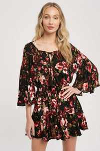 Floral Print Bell Sleeve Romper