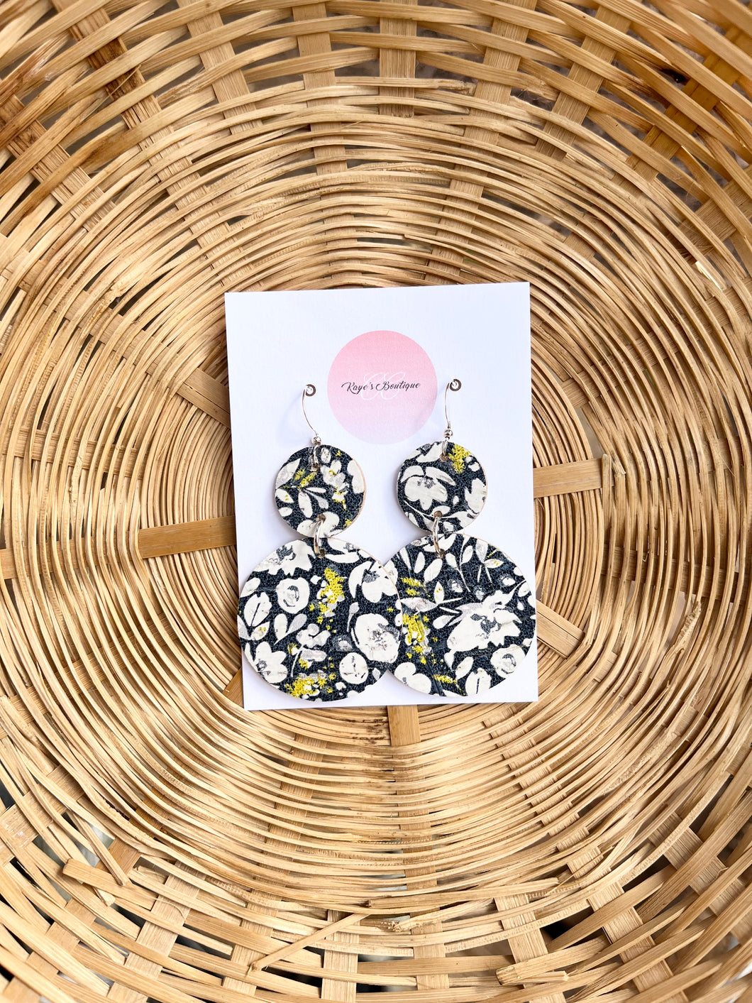 Navy floral circle earring